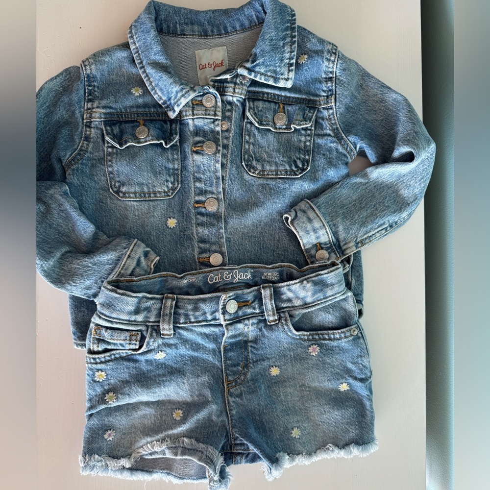 Cat & Jack Blue Denim Jacket and Embroidered Shorts